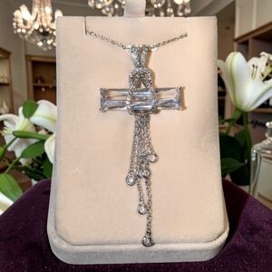 Stunning Silver Crystal Cross Pendant Necklace With Glimmering Accents